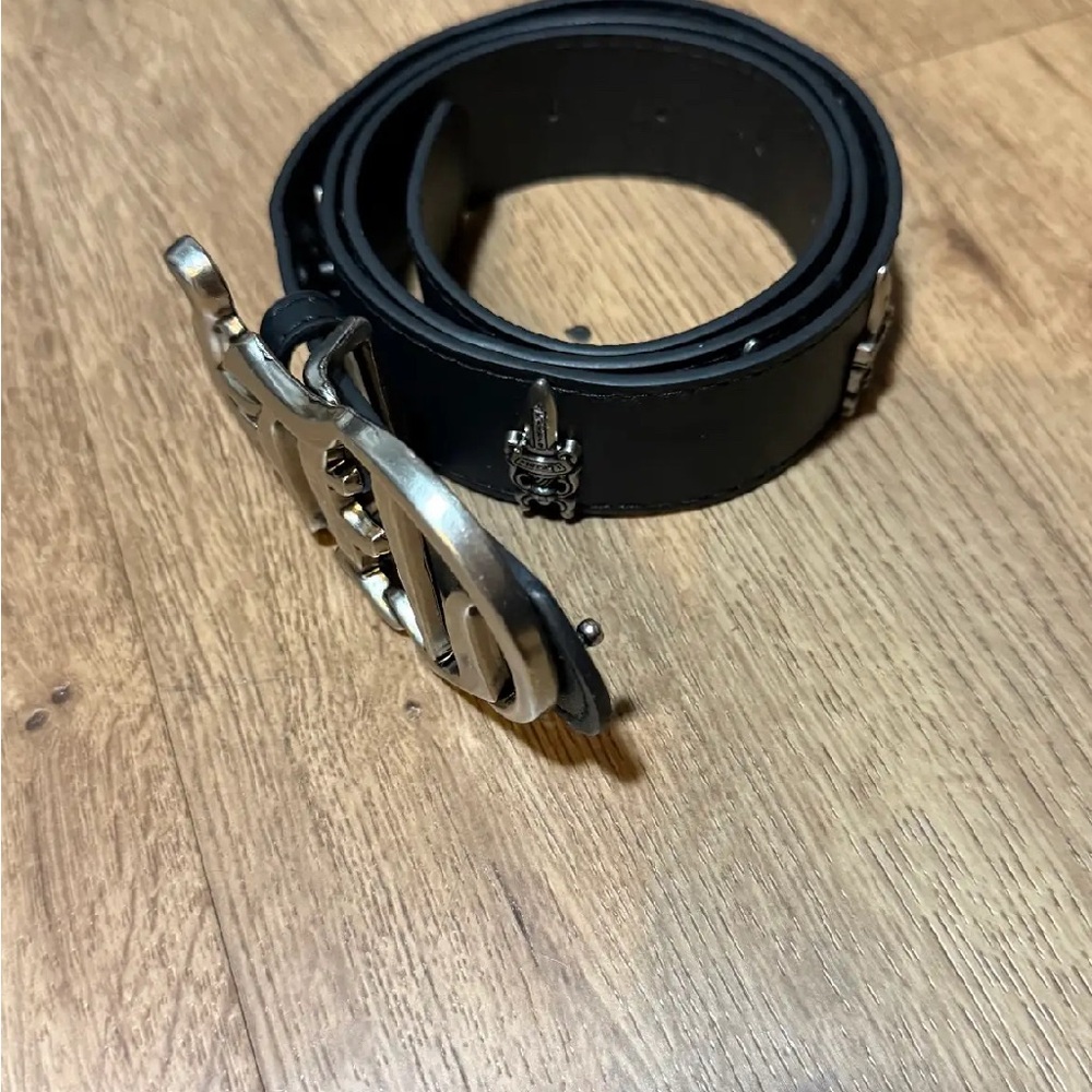 & Other Stories Black Leather Belt with Silver Buckle